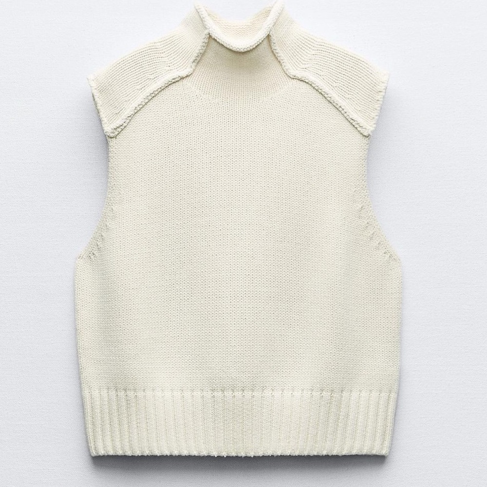 Zara Cream Sleeveless Turtleneck Sweater Vest
